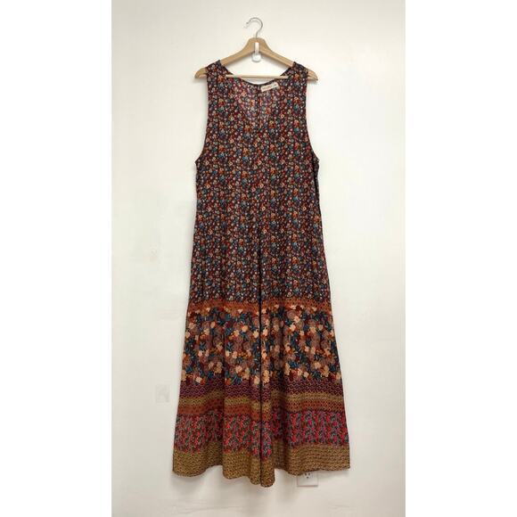 Natural Life Let's Just Go Wide-Leg Bohemian V-Neck 70s Floral Jumpsuit S/M - Picture 3 of 15